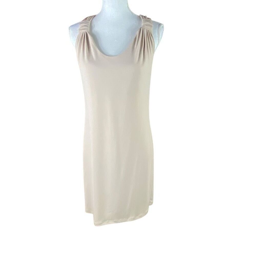 Boston Proper Womens Beige Sleeveless Racerback Jersey Shift Mini Dress Size 4